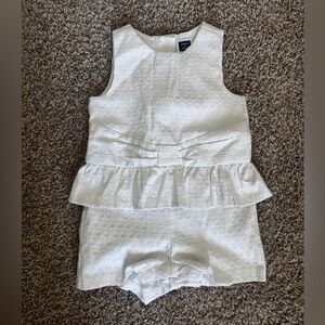 Janie and Jack White Textured Eyelet Peplum Romper- 12m